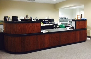 Picture of the records Monroe County DES records room reception desk.